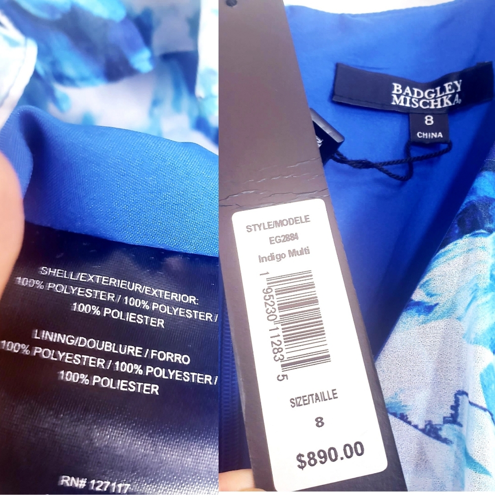 $890 NWT BADGLEY MISCHKA Blue Floral Tiered Gown 8 - Picture 2 of 9